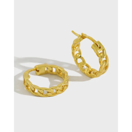 925 Sterling Silver Geometric Link Chain Fine Jewelry Earrings 18K Gold Hoop Earring Cool Huggie Earrings Women