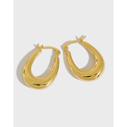925 Sterling Silver Geometric Fashion Earrings 18K Gold Hoop Earrings U-shaped Chunky Oval Statement Earrings Women