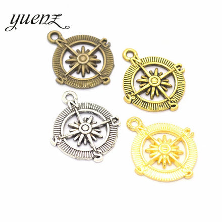 YuenZ Antique Silver Plated Compass Charms Metal Pendants for Jewelry Making DIY Handmade Craft 26*22mm H10