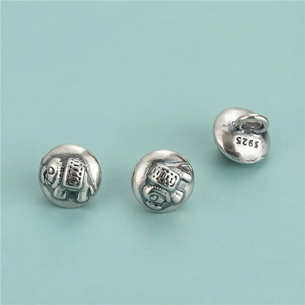 Vintage 925 Sterling Cute Antique Silver Engraved Elephant Button Shaped End Clasp for Bracelets Necklaces Jewelry Making