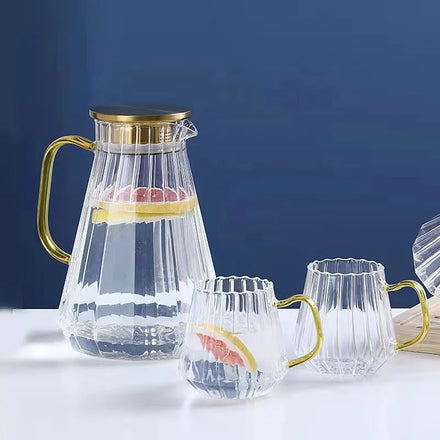 Juice Water Teapot Milk Coffee Beverage Carafe Jug Large Capacity Clear Vertical Striped High Borosilicate Glass Pitcher Set