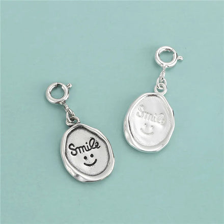 Vintage 925 Sterling Silver Smile Engrave Oval Pendant Cute Antique Silver Smile Charms for Bracelet Necklace Jewelry Making