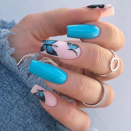 24pcs/set With Sticker Rainbow Ballerina Full Cover Press on Nail Art Tips Artificial Long Coffin Designed Press on Nails