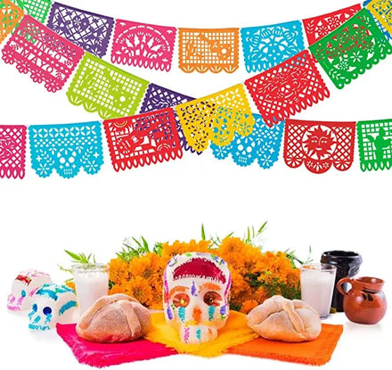 Undead Festival Decoration Felt Pull Flag Day of the Dead Death Day Color Pull Flower Mexican Themed Birthday Party Supplies