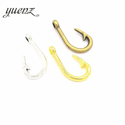 Antique Silver Plated Fish Hook Charms Metal Pendants for Jewelry Making DIY Handmade Craft 38*21mm H15