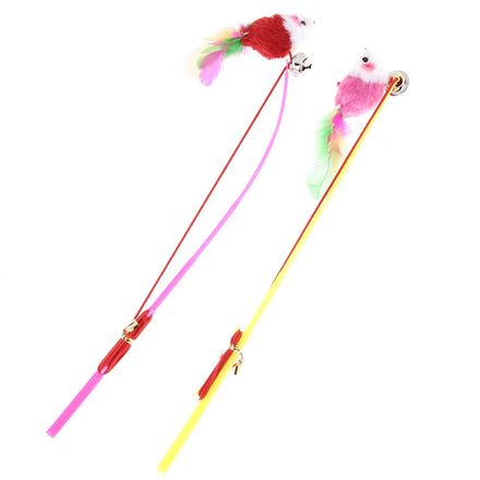 Random Color Funny Kitten Cat Interactive Toy Rod Bell Feather Cats Teaser Toy Rod Pet Cats Toys Stick