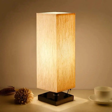 Japanese Style 36cm Rectangle Rechargeable Touch Dimming Linen Lampshade LED Patiofy Ivory Tower Table Lamp for Reading Room
