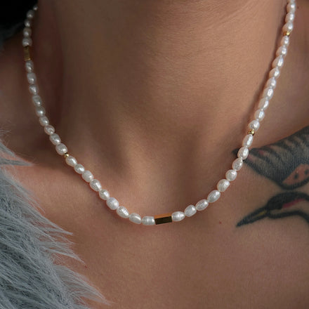 2022 Dazan New 18k Gold Plated Stainless Steel Original Real Natural Freshwater Pearl Minimal Necklace Handmade Jewelry