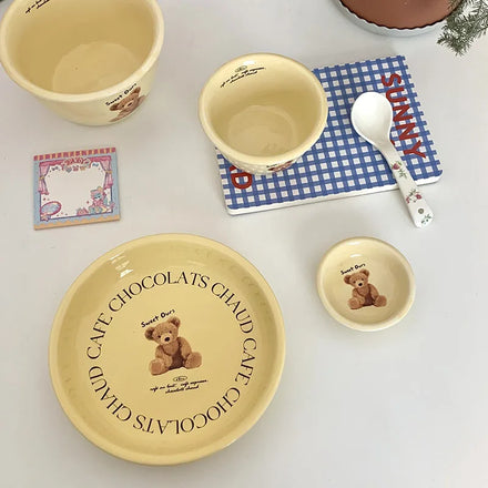 Korea Ins Cute Bear Cream Ceramic Tableware Set Creative Dessert Cake Plate