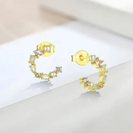 LULUFOCUS Original Factory Newest Luxury 18K Gold Plated White Jade Glass Bread Shaped Freshwater Pearl 925 Silver Earrings