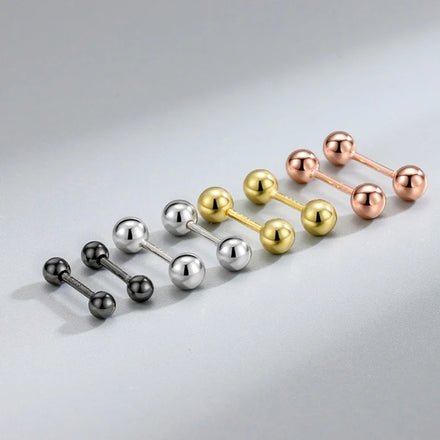 3mm 4mm Simple S925 Sterling Silver Bead Stud Earrings with Screw Back Closure Hypoallergenic Classic Ball Ear Studs for Women