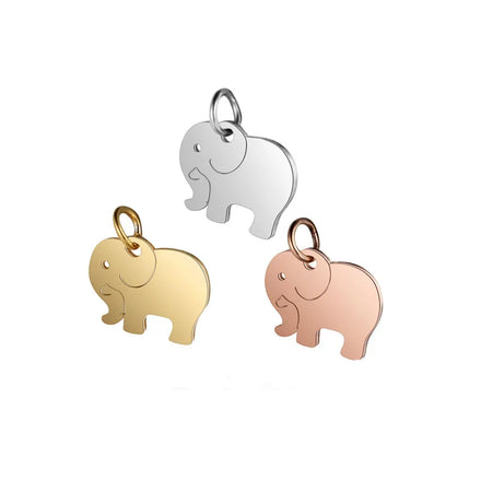 Elephant Design Stainless Steel Jewelry Charm 12mm Silver / Gold / Rose Gold Pendants Charms for Jewelry Making