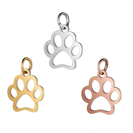 Paw Print Design Stainless Steel Jewelry Charm 15*16mm Silver / Gold / Rose Gold Pendants Charms for Jewelry Making