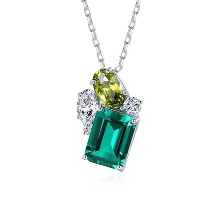 Luxury Fashion 925 Sterling Silver Rhodium Plated Pendant Inlaid Emerald 5A Cubic Zirconia Women's High-End Jewelry Necklace