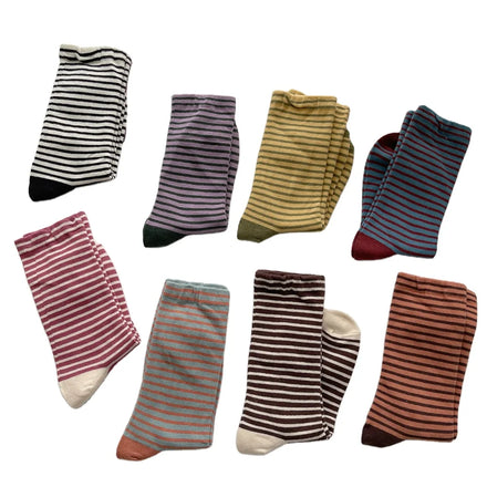 Autumn Winter Tube Crew Women's Socks Wholesale Japanese Korean Preppy Style Fashionable Vintage Striped Slouch Socks Unisex