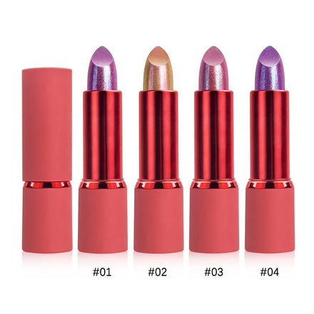 Hottest Selling 4 Colors High Pigment Metallic Red Lip Stick Lipstick Private Label Shimmer Lipstick