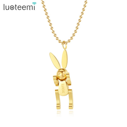 SP-LAM Trendy Woman Designer Korean Stainless Steel Chain Link Girl Rabbit Pendant Necklace