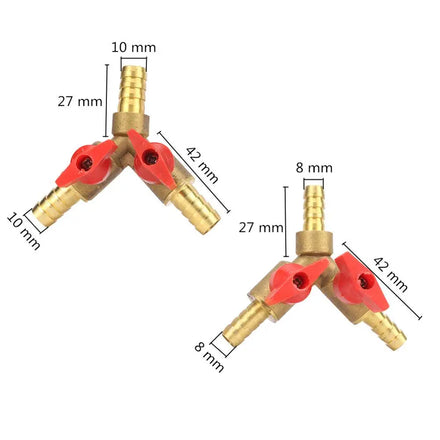 Hose Barb Shut Ball Valve Y-Shaped Three-Way Brass Pipe Fitting Connector 8mm/10mm Water Actuator OEM Control Ball Pneumatic