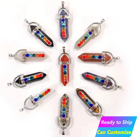Wholesale YULI Classic Raw Gemstone Amethyst Obsidian Opal Hexagonal Garden Quartz Natural Stone Crystal 7 Chakra Bullet Pendant