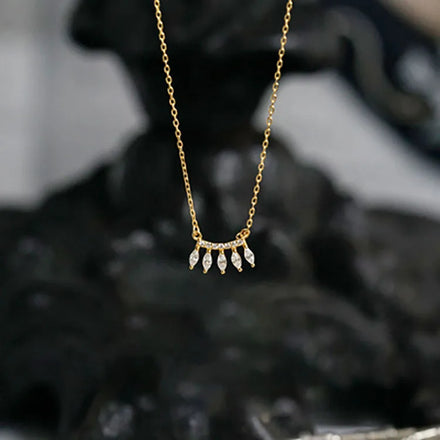 Creative 14K Gold Plated Pure 925 Sterling Silver Clavicle Chain Geometric Shiny 5 Zircon Pendant Necklace for Women Jewelry
