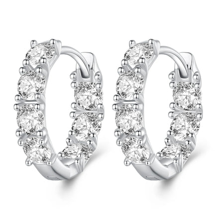 New 925 Sterling Silver clear Zircon Hoop Earrings for Women Fashion Jewelry Silver Ear Buckle Party Gift BSE734