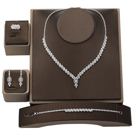 Wholesale Drop Shipping Ready Stock Classic Wedding Accessories Copper Cubic Zirconia Luxury Bridal Jewelry Set for Women BN8433