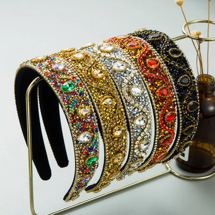 Full Bling Rhinestone Headband Lady Luxury Fashion Hair Accessories Wide Brimmed Vintage Baroque Hair Hoop