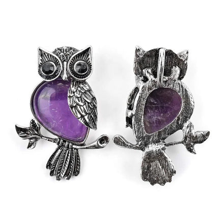 Wholesale Natural Crystal Stone Owl Pendant Necklace Amethyst Rose Quartz Owl Pendant Fashion Gemstone Jewelry