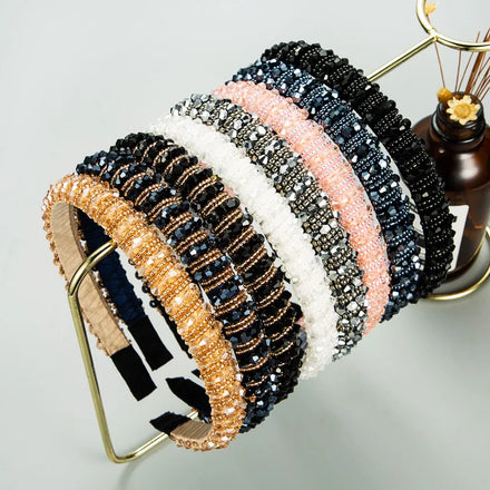 Colorful Bling Rhinestone Hairband Women Luxury Head Accessories Synthetic Crystal Beaded Hair Hoop