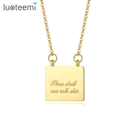 SP-LAM Trendy Square Metal Bar Letter Pendant Stainless Steel Chain Woman Charm Unique Necklace