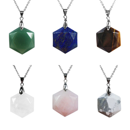Crystal Healing Stone Obsidian Amethyst Rose Quartz Tiger Eye Hexagram Pendant Necklace for Men and Women Gemstone Jewelry