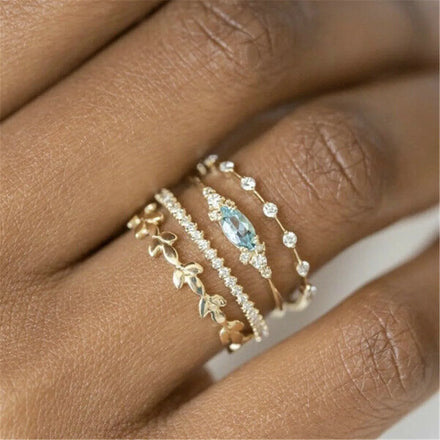 4PCS/Set Fashion Silver Flower Rings for Women Jewelry Bride Engagement Rings Size 6-10