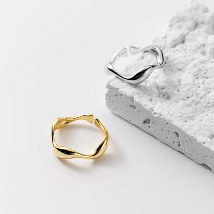 Bijoux 925 Sterling Silver Retro Glossy Wave Finger Rings for Women Gifts