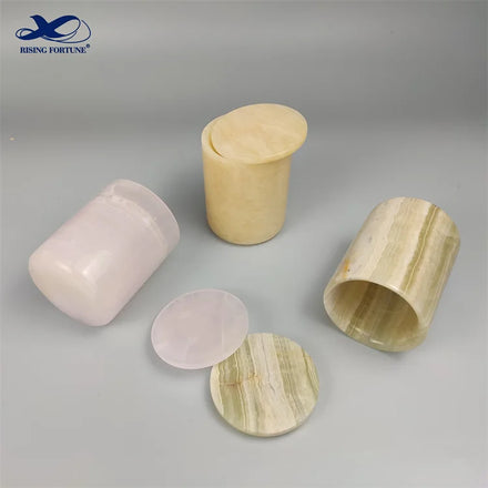 Christmas Luxury Marble Stone White Pink Green Onyx Candle Vessel Jar with Lid for Home Decor Candle Holder With Glass Insert