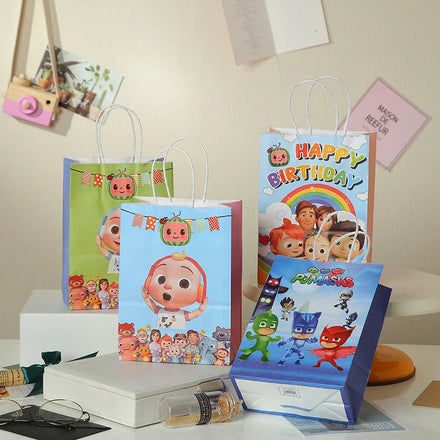 Wholesale Kids Cartoon White Kraft Paper Bag Customize logo Gift Packaging Birthday Party Shopping Tote Bag