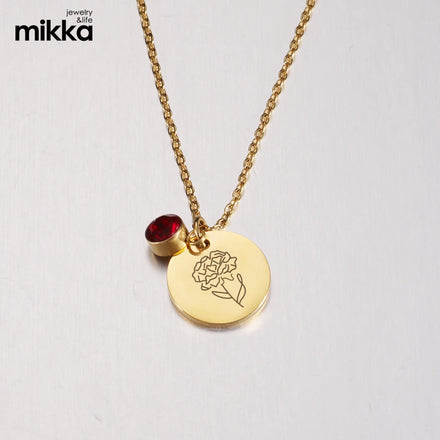 Hot Selling New Fashion Personality Birthday Flower Birthstone Stainless Steel Pendant Necklace Gift