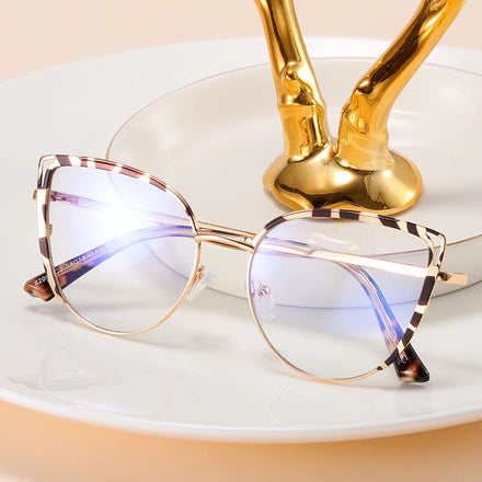 MS 82058 Women's Fashion Designer Cat Eye Optical Glasses Frame Thin Metal Anti-Blue Light Custom Logo Myopia Eyewear