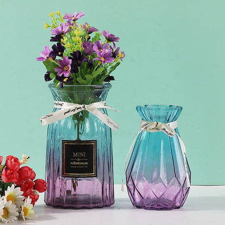 Artificial Flower Vase Crystal Clear Creative Design Colorful Modern Tabletop Decorative Flower Glass Vase
