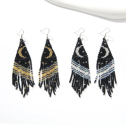 Boho Glass Bead Earrings Hand Woven Moon Shaped Huggie Style for Women Trendy Wedding Engagement or Gift