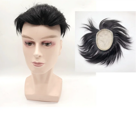 AU 110% Density Mans Hair Patch Male Prosthesis Silk Base Slicked-back Hair Toupee Human Hair Replacement Systems for Men