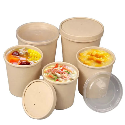 Takeaway Food Packaging Fibre Bamboo Cardboard Bio-degradable Paper Salad Bowl Cups Print with Paper Lid