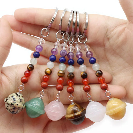 Wholesale Colorful Bag Decoration Natural 7 Chakra Bead Planet Pendant Stone Keychain Healing Crystals Hanging Ornament