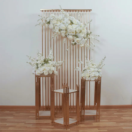 Top Home Decor for Wedding Centerpieces Table Decorations Gold 4size Rectangular Metal Wedding Flower Stand Set With Base Plate