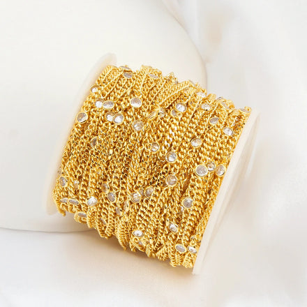 14K/18K Gold Plated Brass Chains with Round Zircon for Necklaces-MR.GUAN Brand
