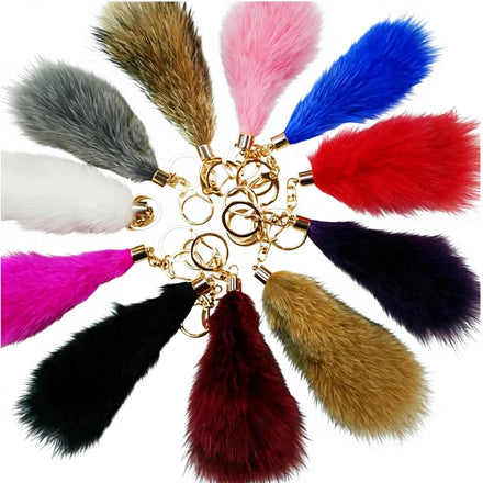 New Products Most Popular Customized Design Souvenir Gifts Bag Pendant Keyring Colourful Animal Fur Fox Tail Plush Keychain