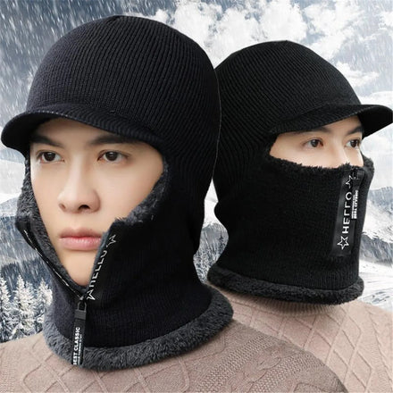 Winter Christmas Outdoor Hat Mens Women Warm Beanie Hat With Brim Hat Knit Visor Fleece Lined Neck Scarf Winter Hats