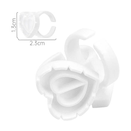 100Pcs Heart Eyelash Extension Glue Ring Holder Eye Lash Fans Flowering Quick Blossom Cup Tattoo Pigment Container