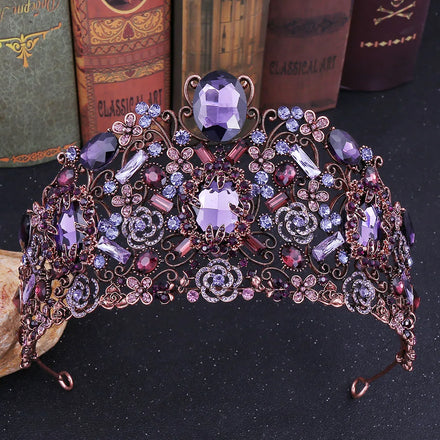 Best Selling Purple Magnificent Trendy Tiara Bride Jewelry Queen Headwear Rhinestone Crown for Wedding