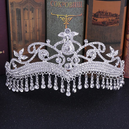 Miallo Arabic Style Crown With Tassels Metal Rhinestone Crystal Flower Tiaras for Women Wedding Crown Hair Jewelry