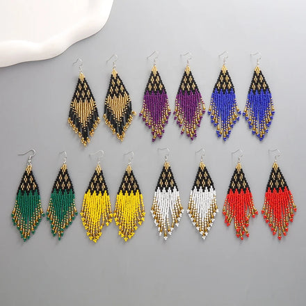Colorful Handmade Seed Beads Earrings Boho Tassel Long Earrings for Women Jewelry